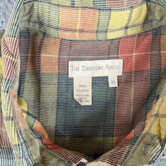 The Territory Ahead Corduroy Shirt Mens XL Red Green Button Down Pocket Cotton - Picture 6 of 10